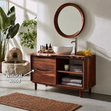 Bathroom Vanity with Two Drawers and Open Shelving in Natural Solid Wood - Arboriswood - 5
