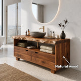 Bathroom Vanity with Two Drawers and Open Shelving in Natural Solid Wood - Arboriswood - 5