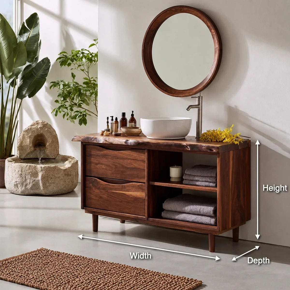 Bathroom Vanity with Two Drawers and Open Shelving in Natural Solid Wood - Arboriswood - 6