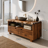 Bathroom Vanity with Two Drawers and Open Shelving in Natural Solid Wood - Arboriswood - 6