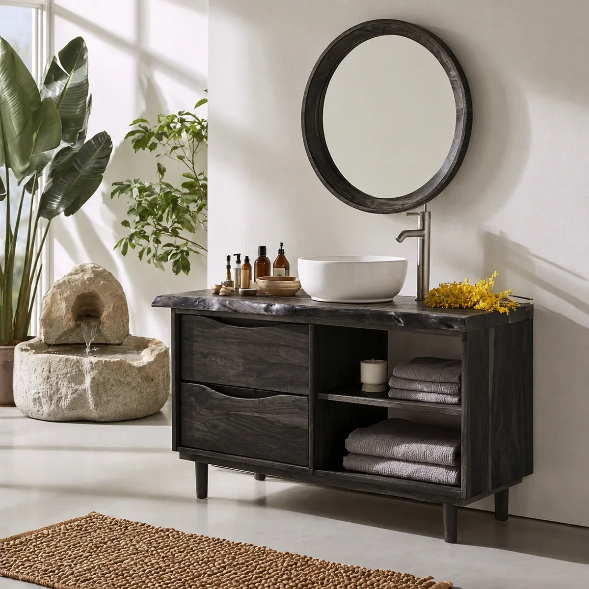 Bathroom Vanity with Two Drawers and Open Shelving in Natural Solid Wood - Arboriswood - 8