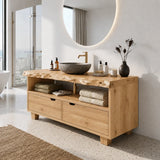 Bathroom Vanity with Two Drawers and Open Shelving in Natural Solid Wood - Arboriswood - 9
