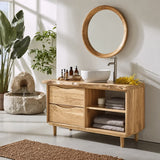 Bathroom Vanity with Two Drawers and Open Shelving in Natural Solid Wood - Arboriswood - 9