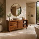 Bathroom Vanity with Two Drawers and Open Storage in Natural Solid Wood - Arboriswood - 1