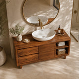 Bathroom Vanity with Two Drawers and Open Storage in Natural Solid Wood - Arboriswood - 4