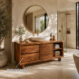 Bathroom Vanity with Two Drawers and Open Storage in Natural Solid Wood - Arboriswood - 5