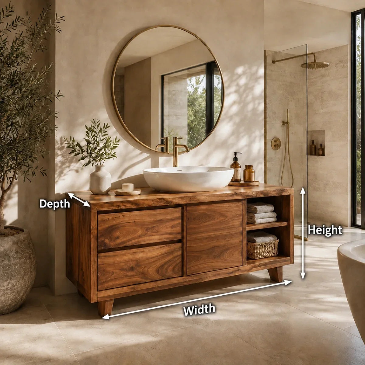 Bathroom Vanity with Two Drawers and Open Storage in Natural Solid Wood - Arboriswood - 6