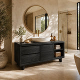 Bathroom Vanity with Two Drawers and Open Storage in Natural Solid Wood - Arboriswood - 8