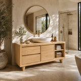 Bathroom Vanity with Two Drawers and Open Storage in Natural Solid Wood - Arboriswood - 9