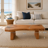 Modern rustic coffee table with flowing slab edges and substantial solid wood construction