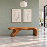 Bed Bench with Wavy One-Piece Slab Seat on Two Chunky Arched Leg Blocks - Arboriswood - 13
