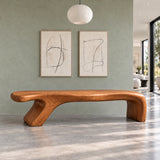 Bed Bench with Wavy One-Piece Slab Seat on Two Chunky Arched Leg Blocks - Arboriswood - 14