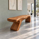 Bed Bench with Wavy One-Piece Slab Seat on Two Chunky Arched Leg Blocks - Arboriswood - 6