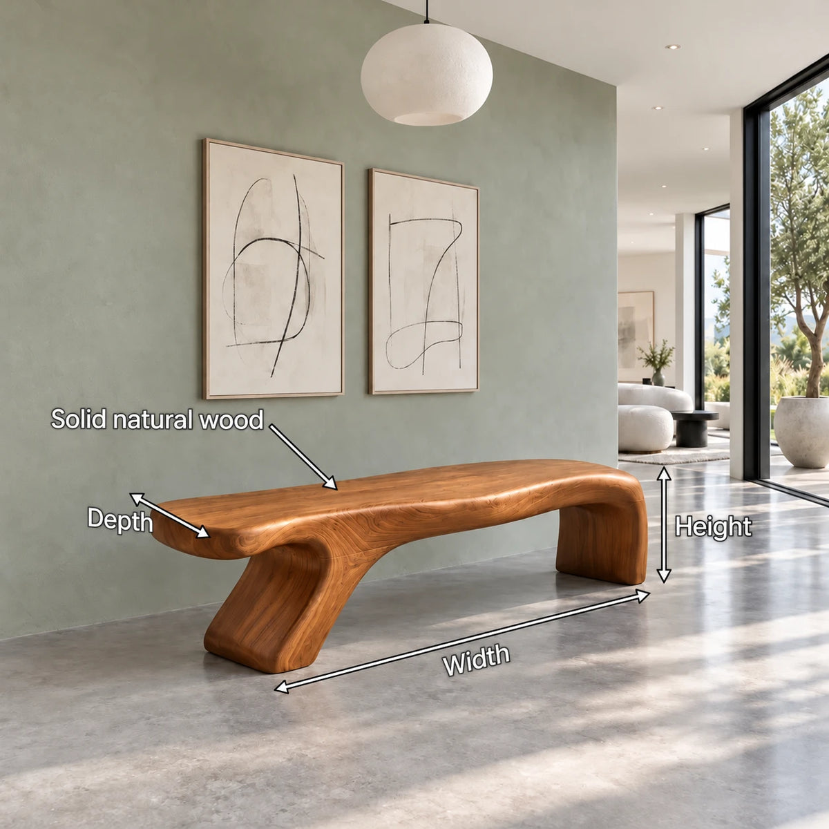 Bed Bench with Wavy One-Piece Slab Seat on Two Chunky Arched Leg Blocks - Arboriswood - 7