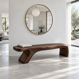 Bed Bench with Wavy One-Piece Slab Seat on Two Chunky Arched Leg Blocks - Arboriswood - 8