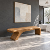 Bed Bench with Wavy One-Piece Slab Seat on Two Chunky Arched Leg Blocks - Arboriswood - 9