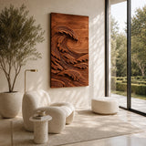 Ocean inspired wall panel with sculpted lines brings texture to a calm home setting