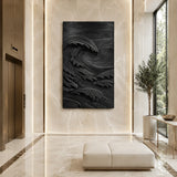 Decorative wave wall art with layered carving adds dimension to a minimalist interior