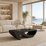 An expressive base gives this coffee table visual depth in a cozy mountain inspired lounge