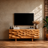 Carved Texture Natural Solid Wood TV Stand with Hidden Storage and Wide Form - Arboriswood - 12