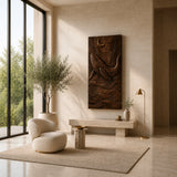 Sculptural wall panel with ocean relief adds depth and movement to a modern living space