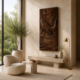 Carved whale wall decor in natural solid wood brings texture to contemporary interiors