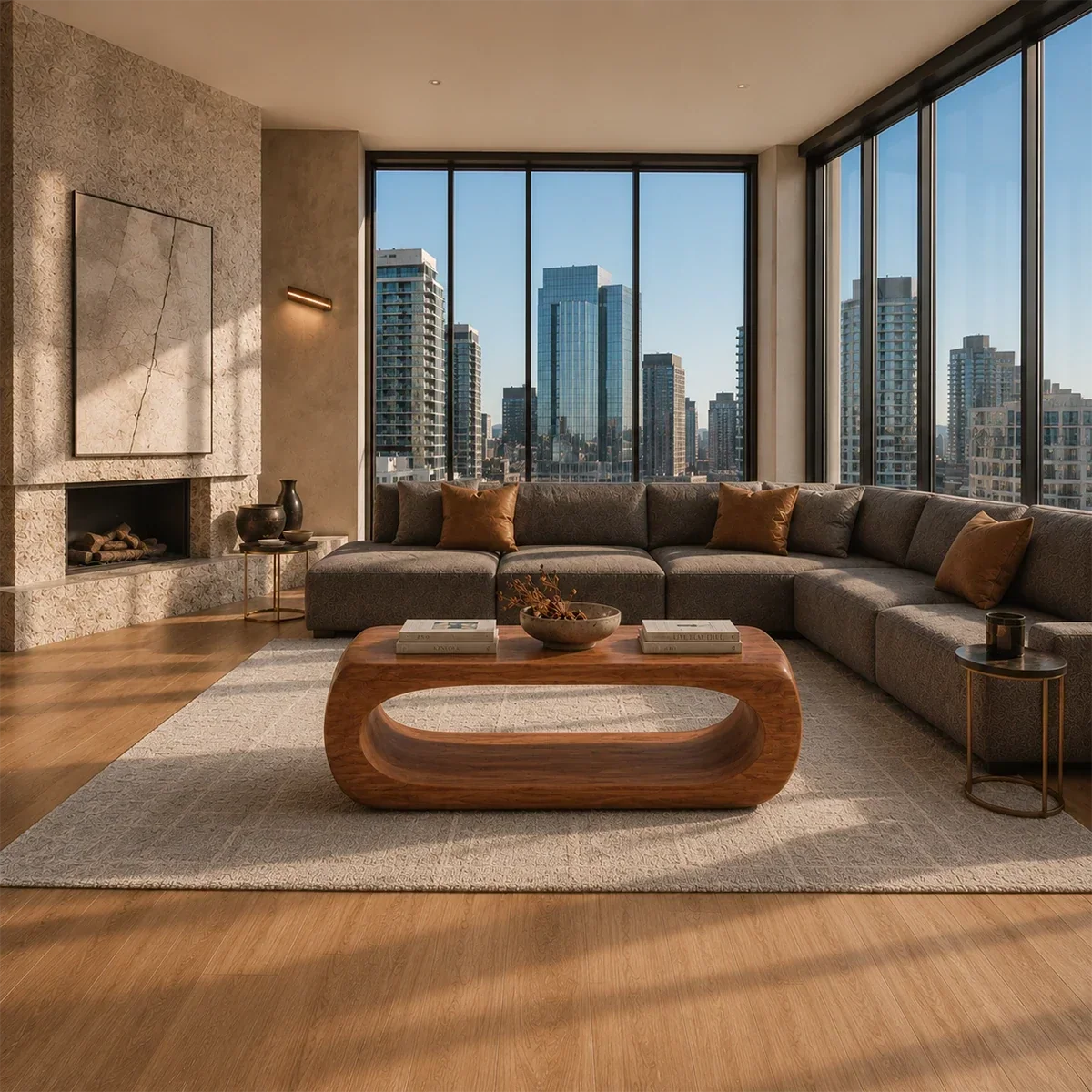 Modern coffee table with oval cutout base and smooth solid wood top for elegant interiors
