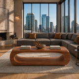 Urban coffee table with open sculpted frame and rounded top for refined living rooms
