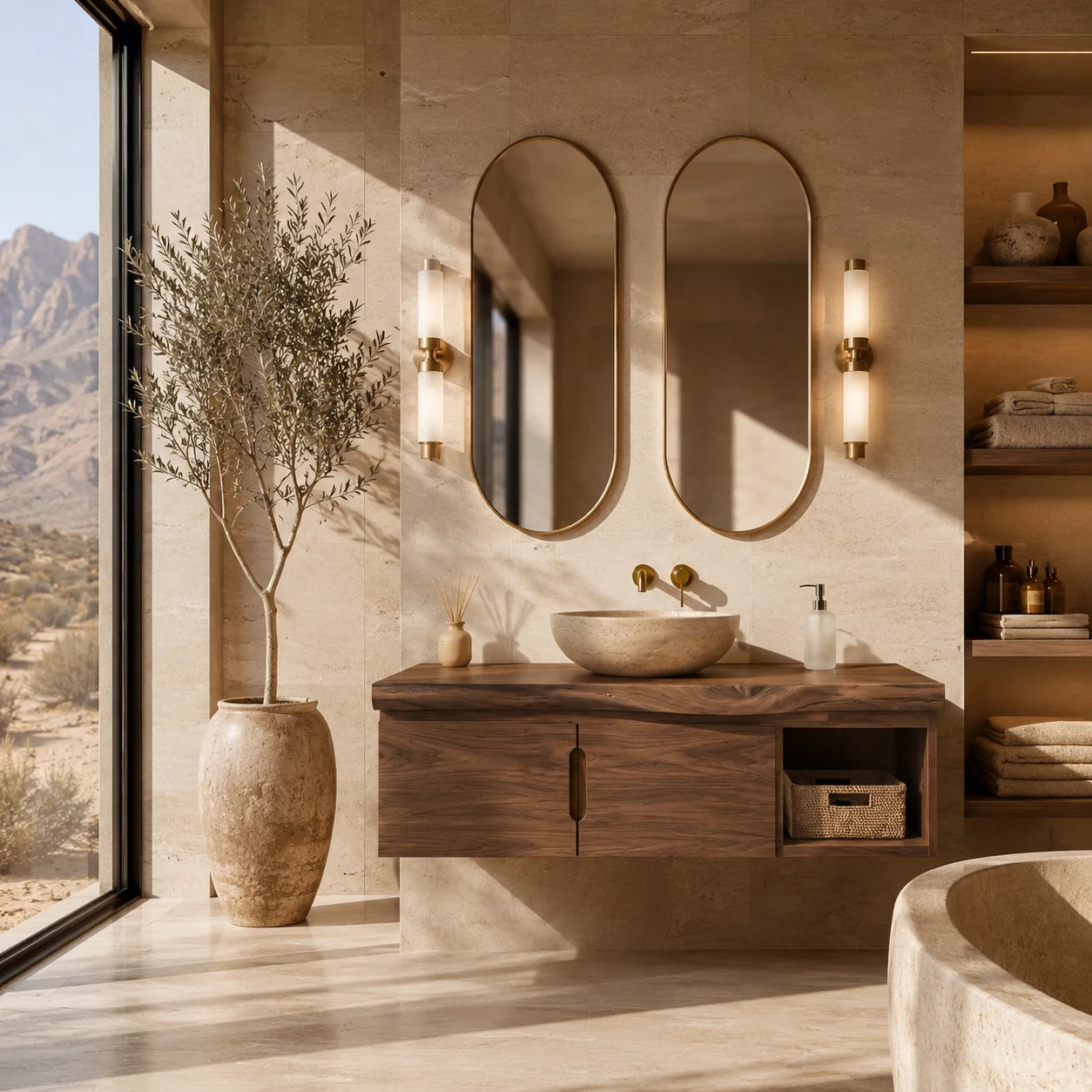 Coastal Floating Vanity in Natural Solid Wood With Two Doors and Open Storage - ArborisWood - 10