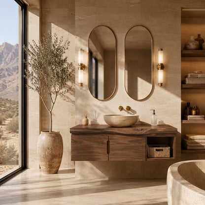 Coastal Floating Vanity in Natural Solid Wood With Two Doors and Open Storage - ArborisWood - 10