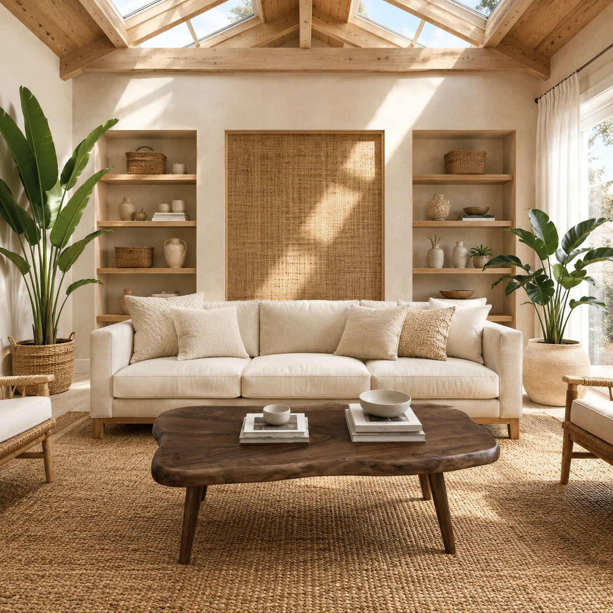 Artisan coffee table with flowing edges and a low solid wood profile for relaxed rooms