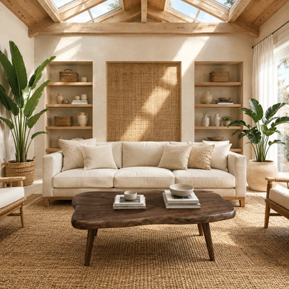 Artisan coffee table with flowing edges and a low solid wood profile for relaxed rooms