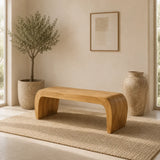 Contemporary bench with softened edges and monolithic solid wood shape for refined rooms