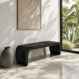Handcrafted bench with flowing ends and solid wood structure for calm modern interiors