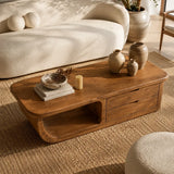 Coffee Table with Curved Loop Base and Two Storage Drawers in Natural Solid Wood - Arboriswood - 4