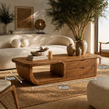 Coffee Table with Curved Loop Base and Two Storage Drawers in Natural Solid Wood - Arboriswood - 6