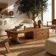 Coffee Table with Curved Loop Base and Two Storage Drawers in Natural Solid Wood - Arboriswood - 7