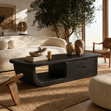 Coffee Table with Curved Loop Base and Two Storage Drawers in Natural Solid Wood - Arboriswood - 8