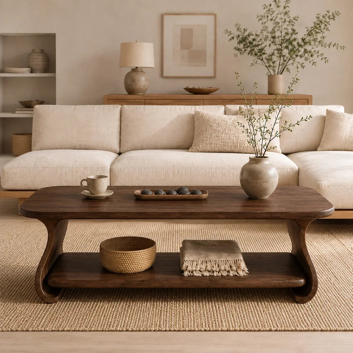 Coffee Table with Curved Sculptural Base in Natural Solid Wood - Arboriswood - 2