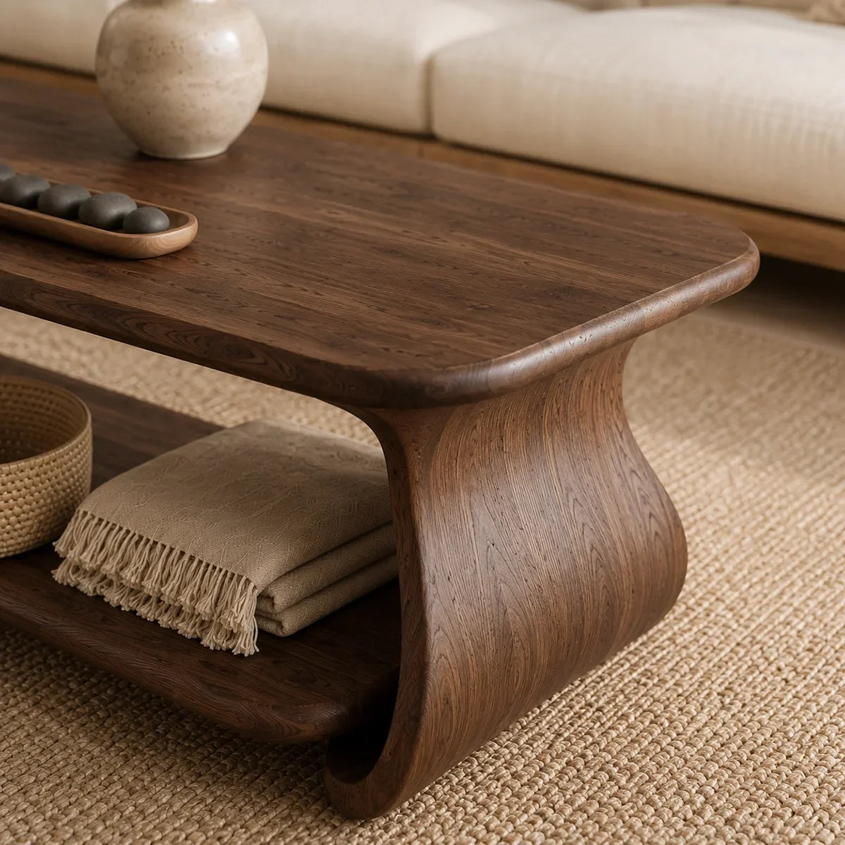 Coffee Table with Curved Sculptural Base in Natural Solid Wood - Arboriswood - 3