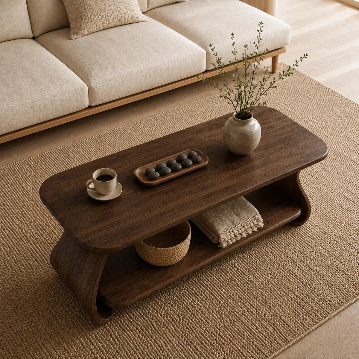 Coffee Table with Curved Sculptural Base in Natural Solid Wood - Arboriswood - 4