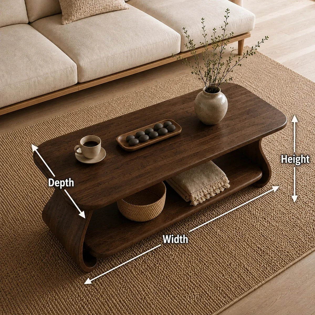 Coffee Table with Curved Sculptural Base in Natural Solid Wood - Arboriswood - 6