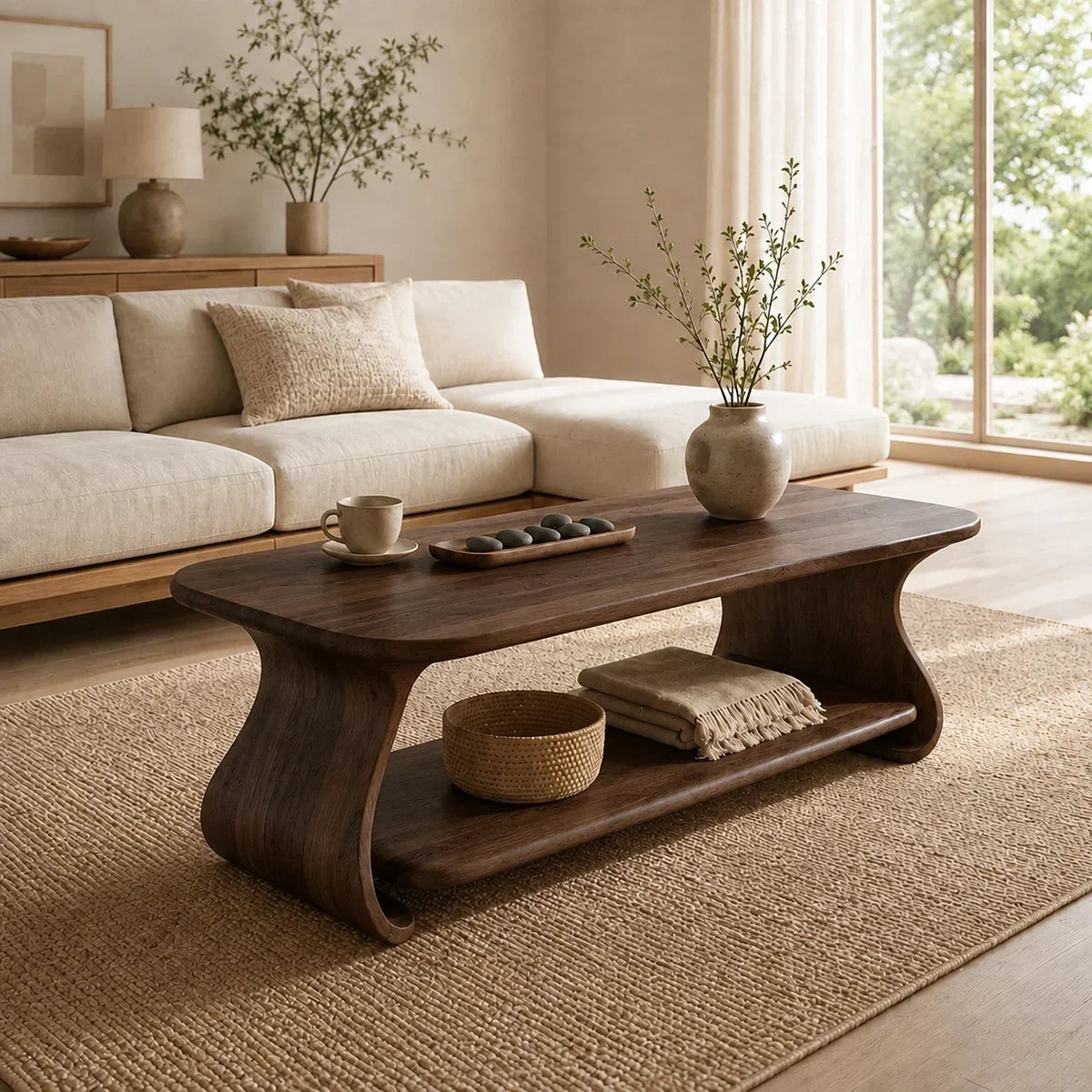 Coffee Table with Curved Sculptural Base in Natural Solid Wood - Arboriswood - 7