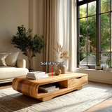 Coffee Table with Drawer and Open Shelf – Natural Wood Table for Modern Living Room - Arboriswood - 10