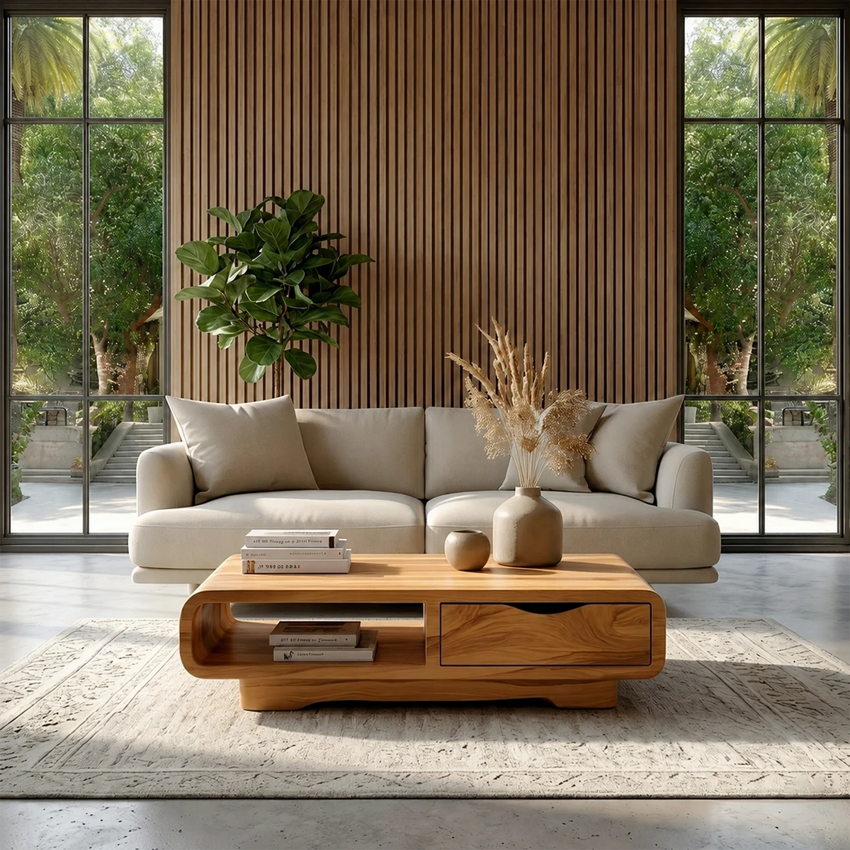 Coffee Table with Drawer and Open Shelf – Natural Wood Table for Modern Living Room - ArborisWood - 12