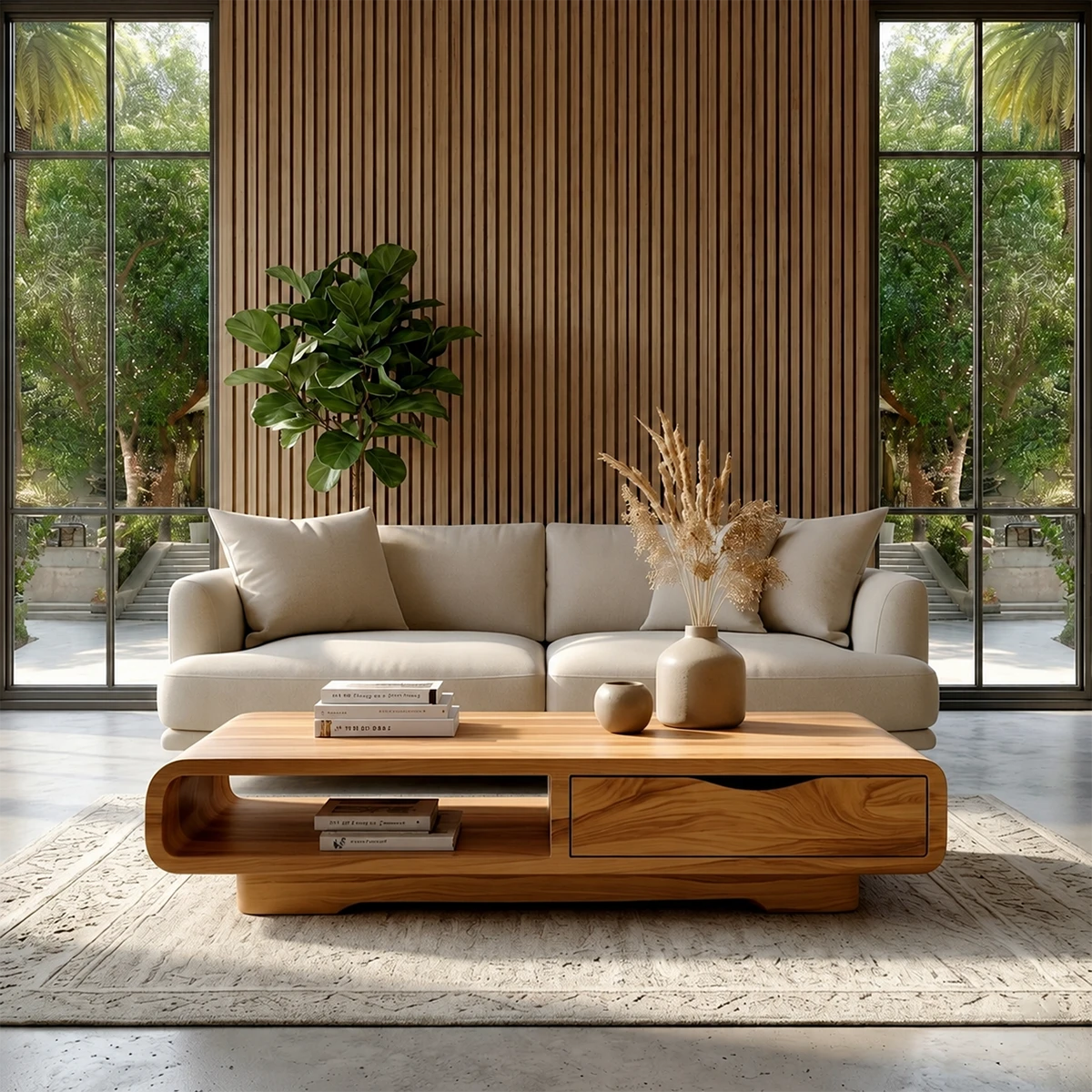 Coffee Table with Drawer and Open Shelf – Natural Wood Table for Modern Living Room - ArborisWood - 13