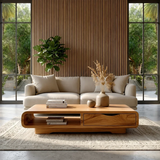 Coffee Table with Drawer and Open Shelf – Natural Wood Table for Modern Living Room - Arboriswood - 13