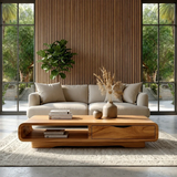 Coffee Table with Drawer and Open Shelf – Natural Wood Table for Modern Living Room - Arboriswood - 14