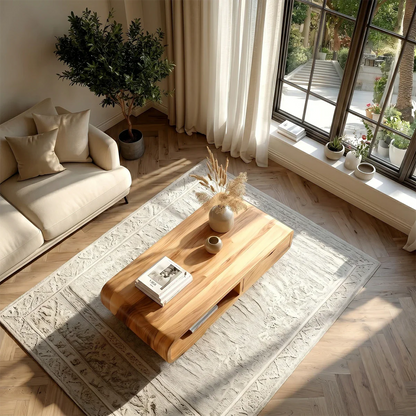 Coffee Table with Drawer and Open Shelf – Natural Wood Table for Modern Living Room - ArborisWood - 6