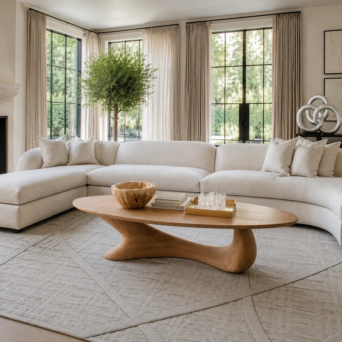 Coffee Table with Flowing Sculptural Pedestal in Natural Solid Wood - Arboriswood - 1